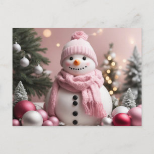 Söt Rosa jul Snögubbe Vykort