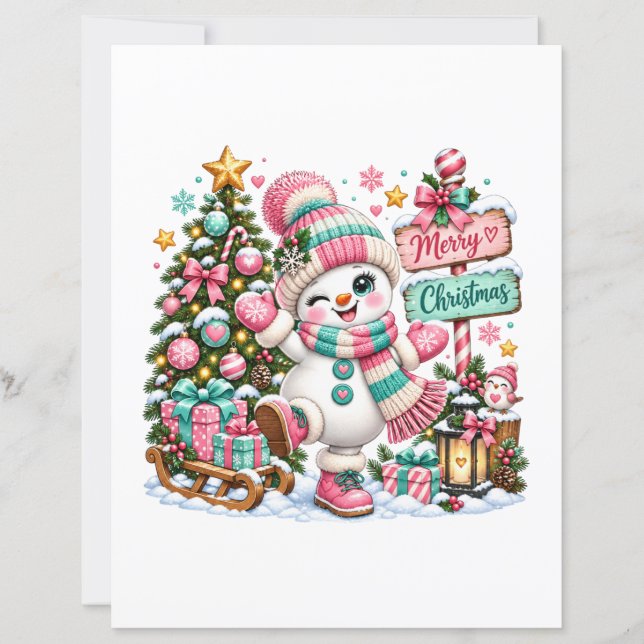 Söt rosa jul-snöman (Framsida)