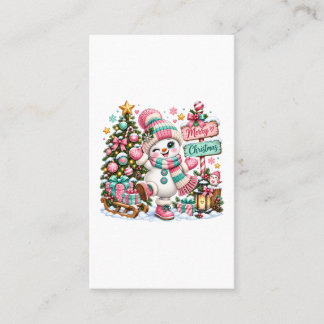 Söt rosa jul-snöman visitkort
