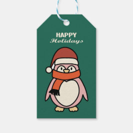 Söt rosa julafton penguin glad helg firande presentetikett
