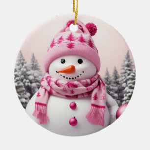 Söt Rosa Julafton Snögubbe Julgransprydnad Keramik