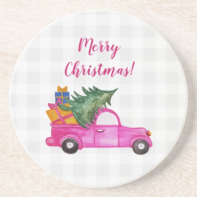 Söt rosa julbil med träd och önskningar underlägg (Framsidan)