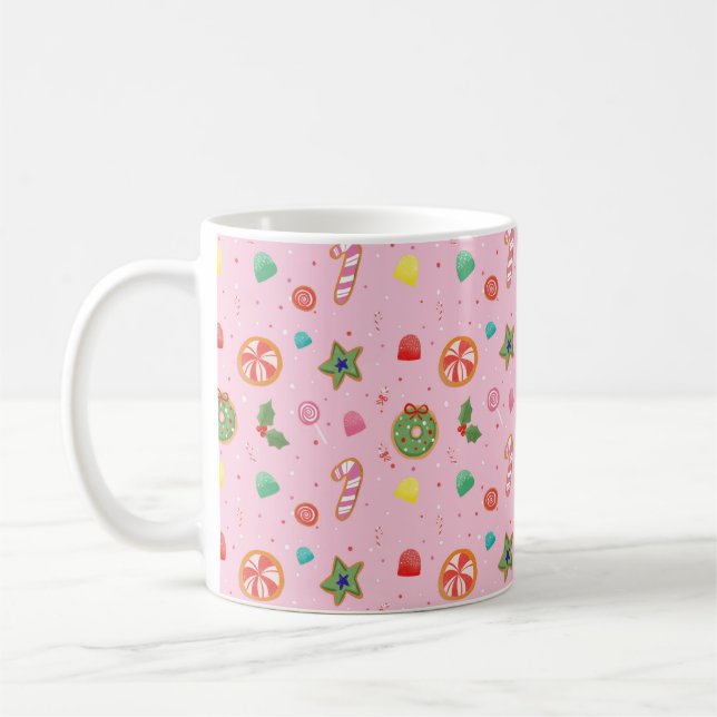 Söt rosa julgodis-mugg kaffemugg (Vänster)