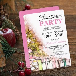 Söt Rosa Julgran & Presenter Helgdag Inbjudningar