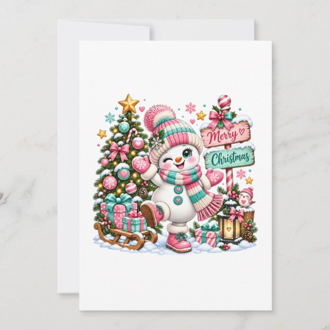 Söt rosa julsnöman meddelande (Framsida)