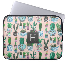 Söt rosa kaktus suckulent monogram mönster laptop fodral
