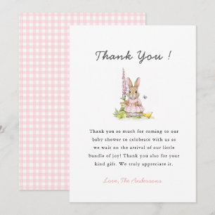 Söt rosa kanin Babyflicka baby shower Tack Kort