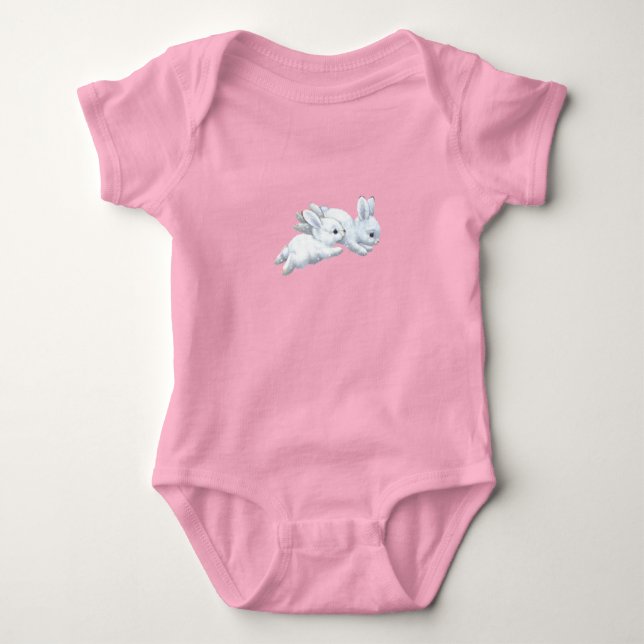 Söt rosa kanin babyflicka bodysuit t shirt (Framsida)
