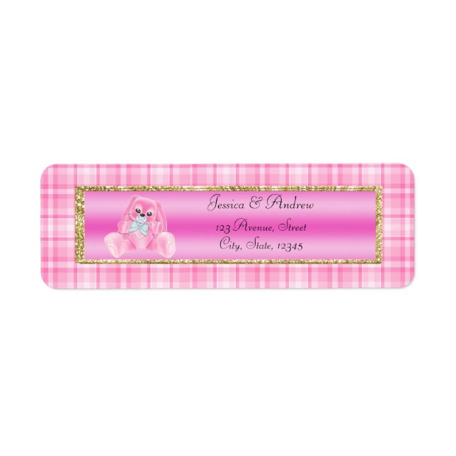 Söt Rosa Kanin Bebis Shower Returadress Etikett (Framsidan)