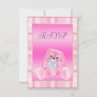 Söt Rosa Kanin Bebis Shower RSVP OSA Kort