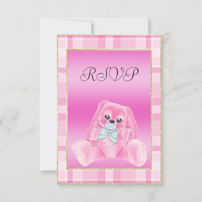 Söt Rosa Kanin  Bebis Shower RSVP OSA Kort (Framsida)