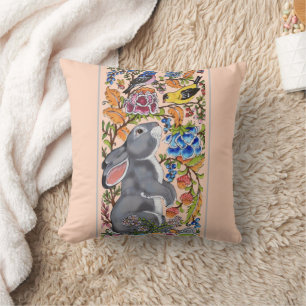 Söt Rosa Kanin Bird Blommigt Cute Decor Kudde