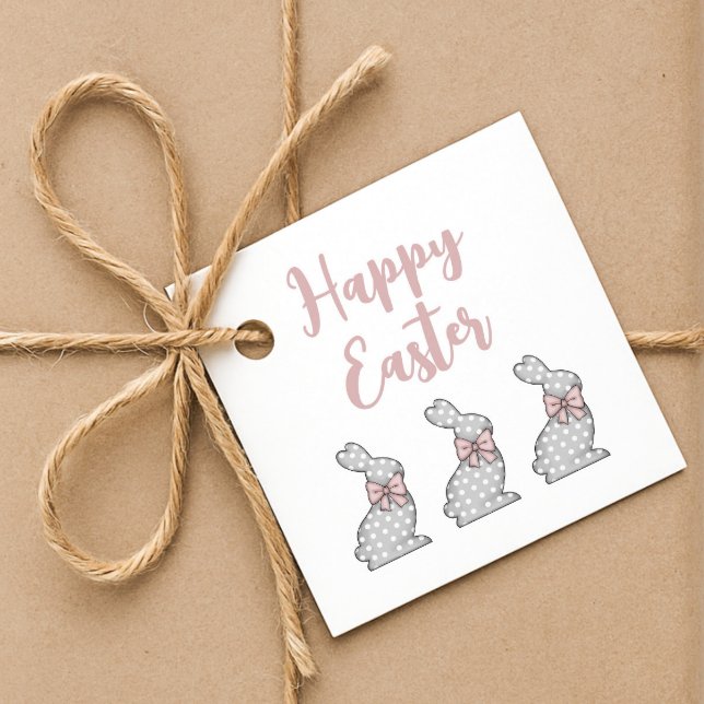 Söt Rosa Kanin Glad Påsk  Gåvor Etiketter (Cute Pink Bunny Happy Easter Favor Tags)