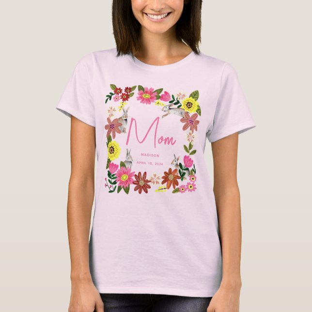 Söt Rosa Kanin Kanin Mamma Födelsedagsfest T Shirt (Framsida)