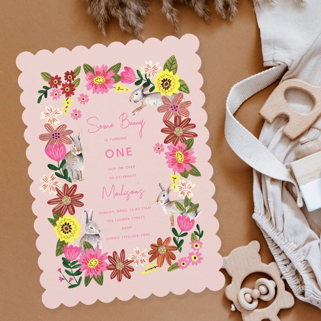 Söt rosa kanintjej födelsedagsfestinbjudan inbjudningar (Skapare uppladdad)