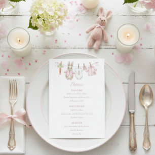 Söt Rosa Kanintjej Klädstreck Baby Shower Meny