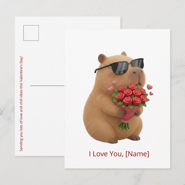 Söt Rosa Kapybara Jag Älskar Dig Anpassat Namn Vykort (Fram/baksida)
