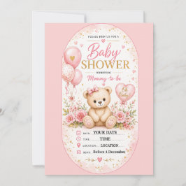 Söt rosa karamellrandig babyshower design inbjudningar