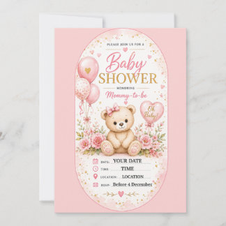Söt rosa karamellrandig babyshower design inbjudningar