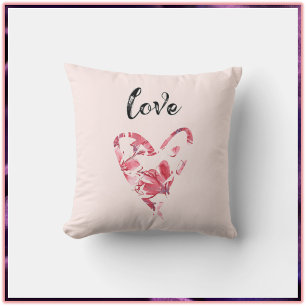 Söt Rosa Kärlek Blommigt Heart Kudde