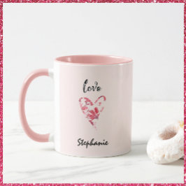 Söt Rosa Kärlek Blommigt Heart Mugg