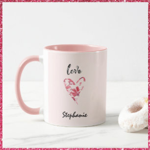 Söt Rosa Kärlek Blommigt Heart Mugg