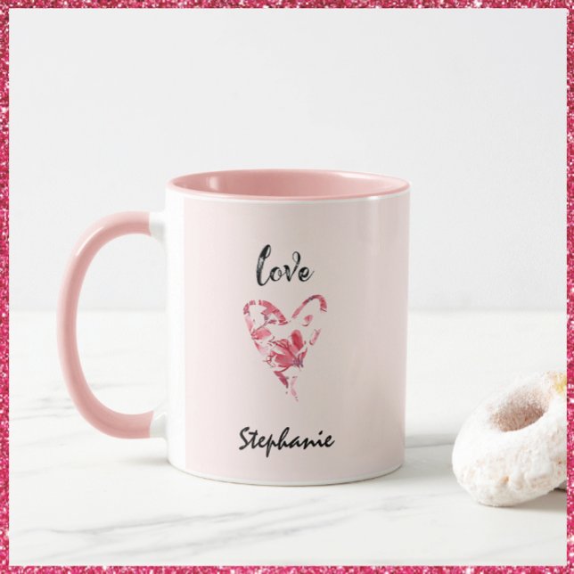 Söt Rosa Kärlek Blommigt Heart Mugg (Skapare uppladdad)