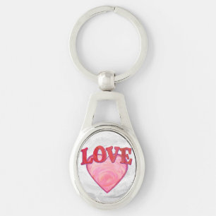 Söt Rosa Kärlek Heart Ovalt Silverfärgad Nyckelring