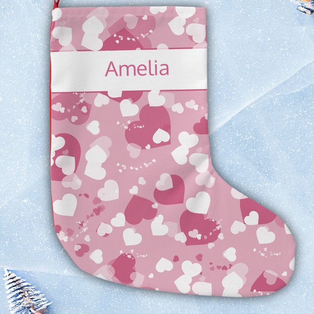 Söt Rosa Kärlek Heart Personlig Liten Julstrumpa (Skapare uppladdad)