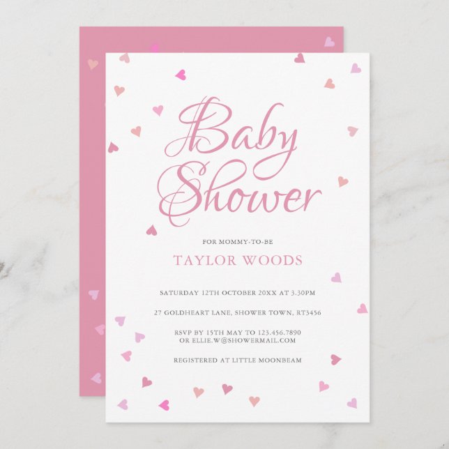 Söt Rosa Kärlek Hearts Baby Shower / Sprinkle Inbjudningar (Fram/baksida)