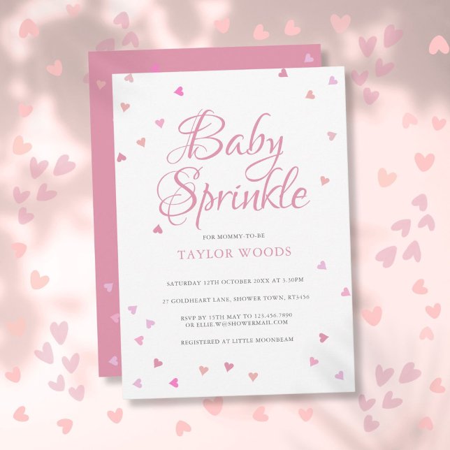 Söt Rosa Kärlek Hearts Baby Sprinkle Shower Inbjudningar (Pretty Pink Love Hearts Baby Sprinkle Shower Invitation)