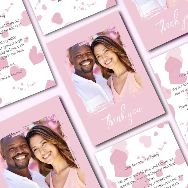 Söt rosa kärlek hjärtfoto tack kort (Skapare uppladdad)