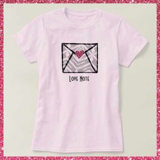 Söt Rosa Kärlek Note Heart T Shirt (Skapare uppladdad)