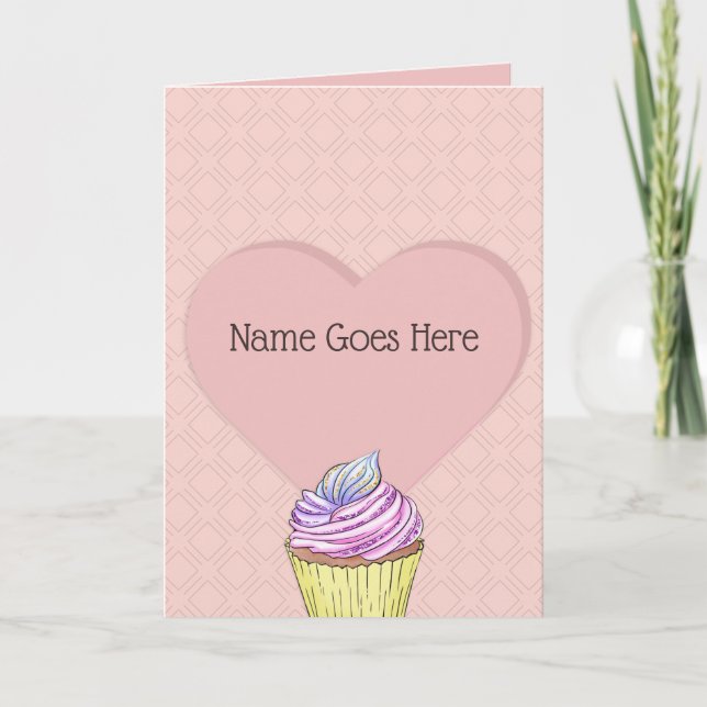Söt rosa kärleks hjärta gods Cupcake Kort (Framsida)
