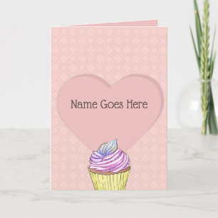 Söt rosa kärleks hjärta gods Cupcake Kort