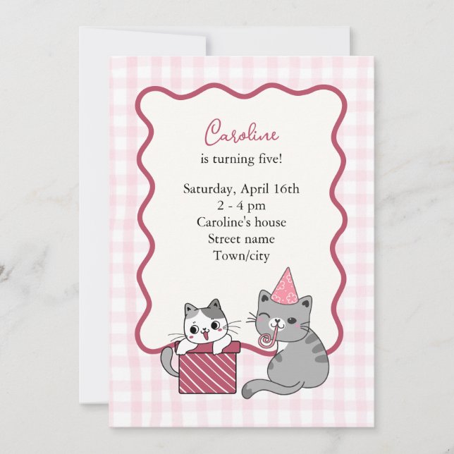 Söt Rosa Katt Barnkalas Inbjudningar (Framsida)