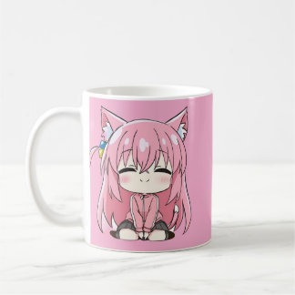 Söt Rosa Katt Chibi Mugg