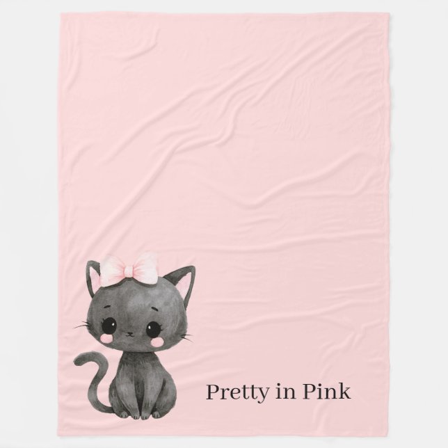 Söt rosa katt fleecefilt (Framsidan)