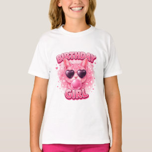 Söt Rosa Katt Födelsedagsflicka med Hjärtformade S T Shirt