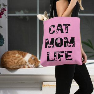Söt Rosa Katt Mamma Liv Modern Chic Mors Dag Tygkasse
