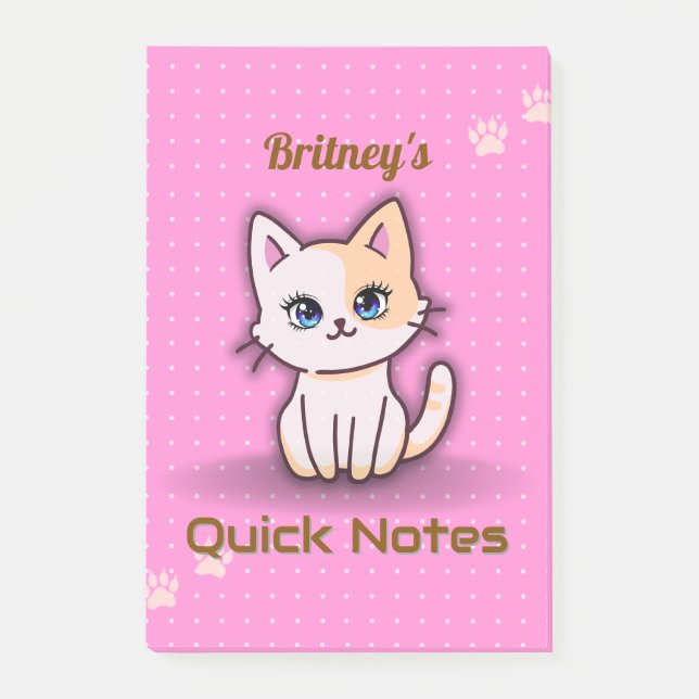 Söt Rosa Katt Namn Anpassad Post-it Block (Framsida)