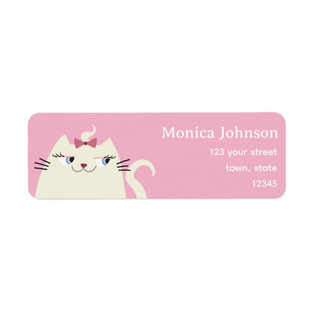 Söt Rosa Katt Returadress Etikett (Framsidan)
