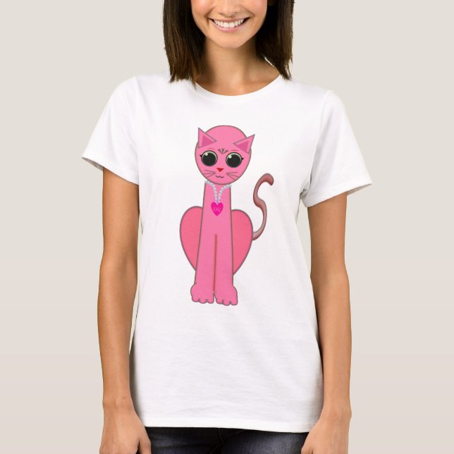 Söt rosa katt tee shirt (Framsida)