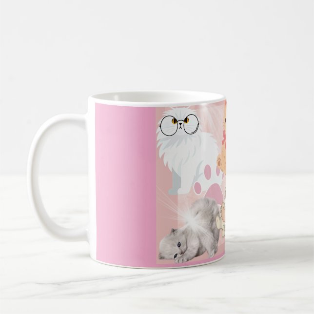 Söt Rosa Katter Keramisk Mugg | Bedårande Fluffig  (Vänster)