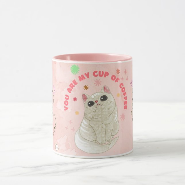Söt Rosa Kattmugg | Tjejig Kattälskare Kaffe kopp (Center)