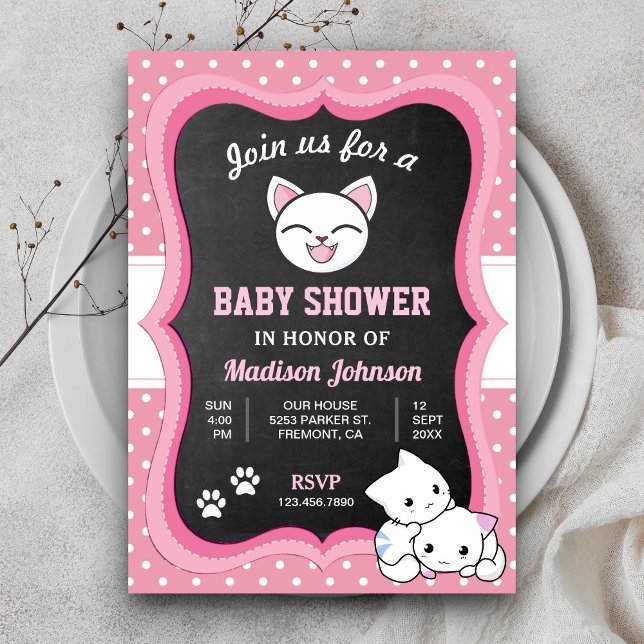 Söt Rosa Kattunge Bebis Shower Inbjudningar (Skapare uppladdad)