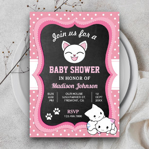 Söt Rosa Kattunge Bebis Shower Inbjudningar