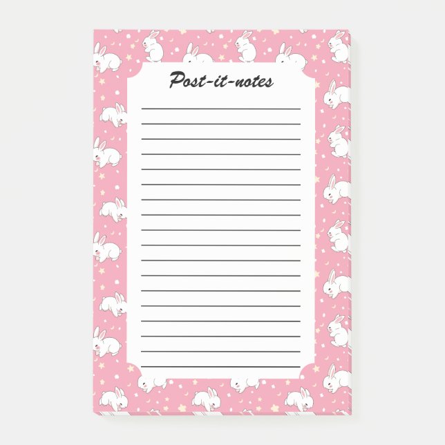 Söt rosa Kawaii kanin doodle Post-it Block (Framsida)