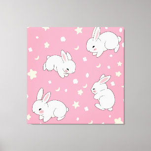 Söt rosa Kawaii Kanin Teckning Canvastryck