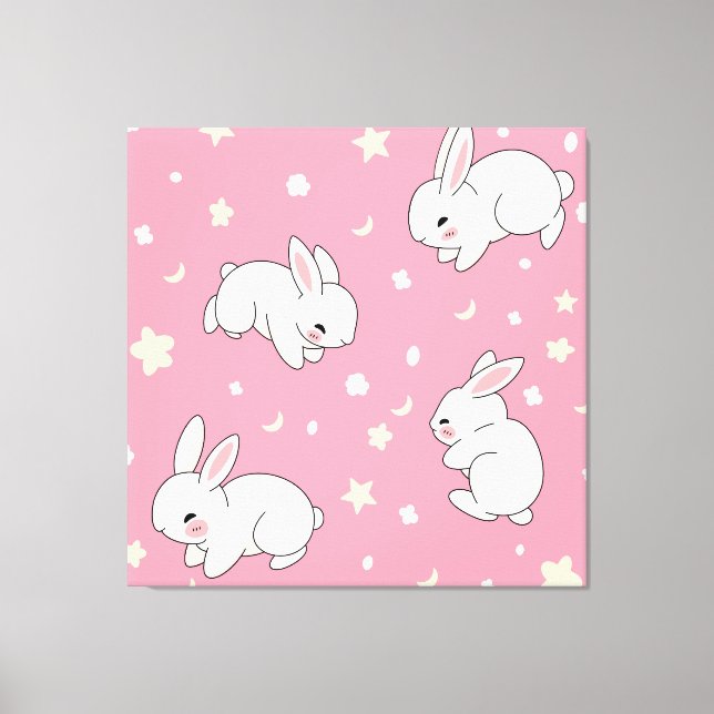 Söt rosa Kawaii Kanin Teckning Canvastryck (Framsida)
